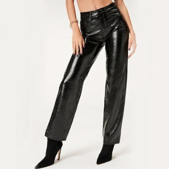 Good American Black Vinyl Faux Leather Boot Cut High Rise Pants Size 4/27 - Picture 1 of 7